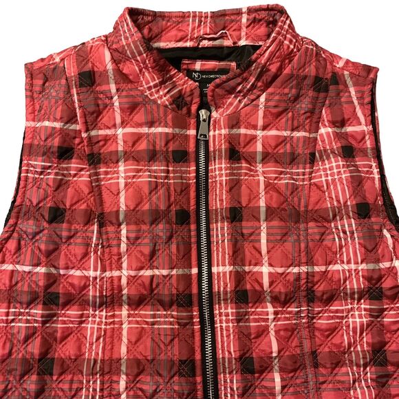 New Directions Puffer Vest Women Medium Red Tartan Plaid Holiday Winter Outdoor - Picture 2 of 13